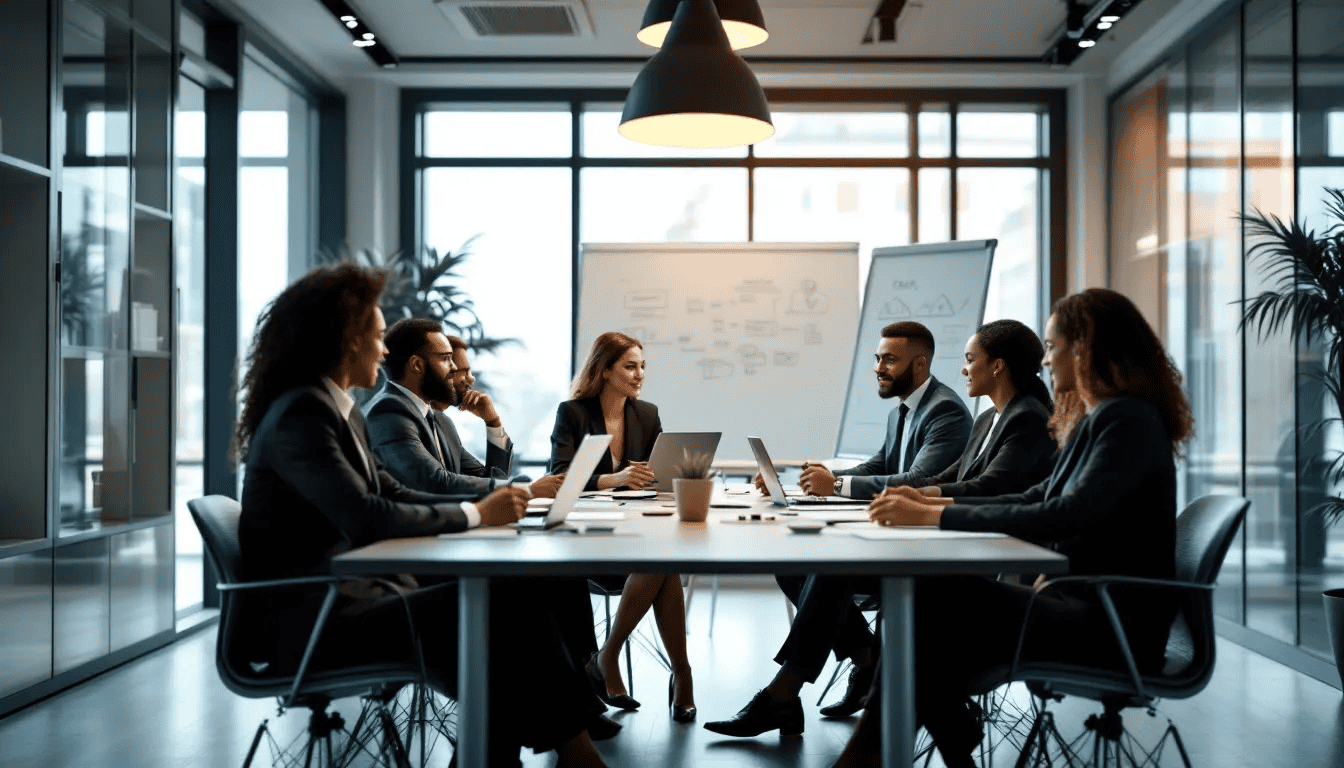 A marketing team brainstorming business development strategies for a law firm.