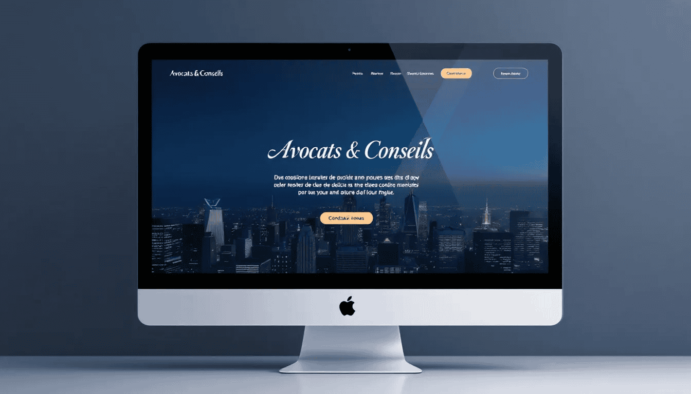 A law firm website displayed on a computer screen with digital marketing elements.