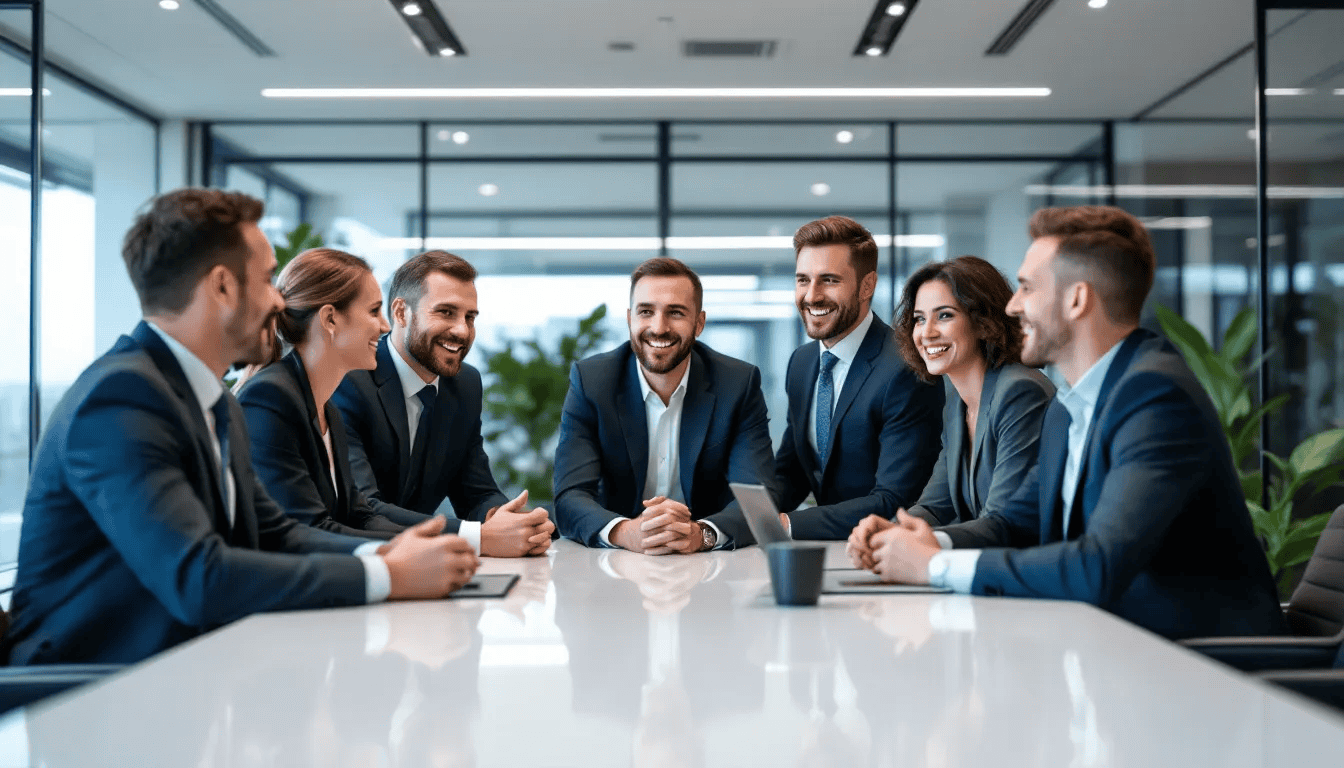 A successful law firm celebrating their achievements with their consultant.