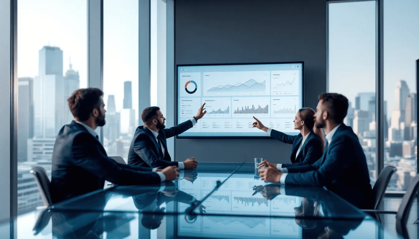 A group of attorneys discussing strategies for attracting prospective clients in a modern office setting.