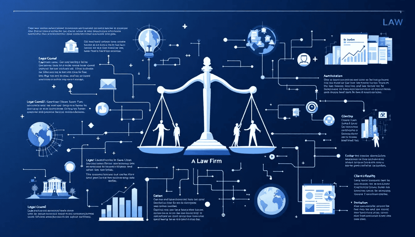 An illustration depicting a law firm as a business model.